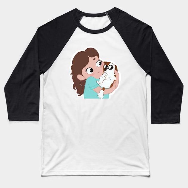 Girl with cocker spaniel Baseball T-Shirt by Viloarts